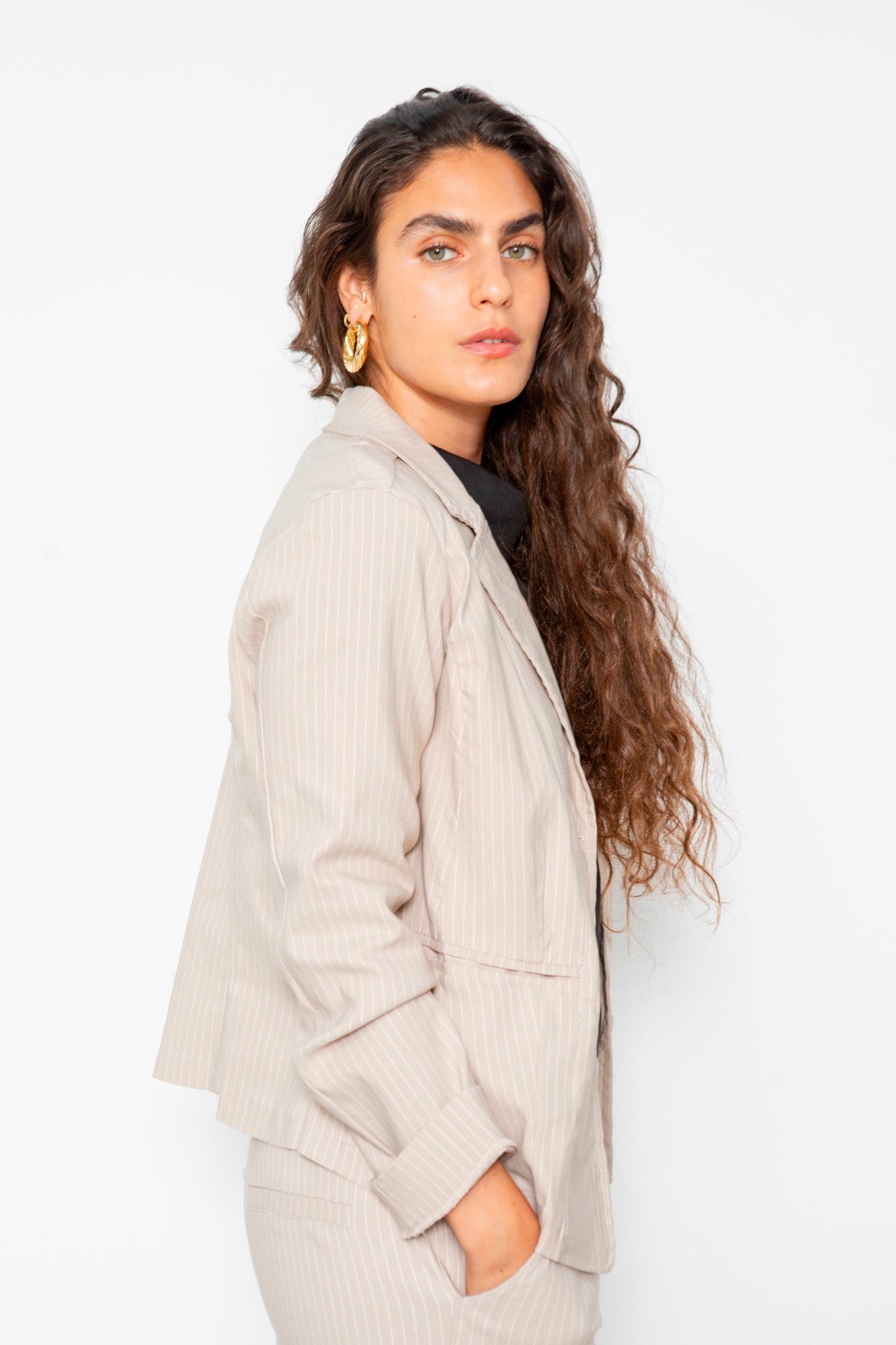 ג'קט אושרת - מוקה פסים